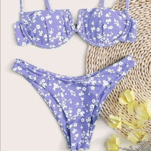 Shein Ditsy Floral V Wired Underwire Bikini